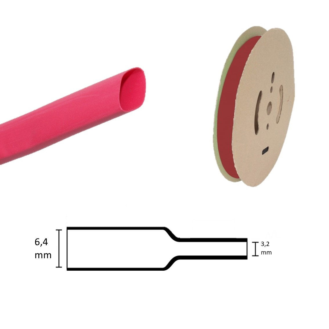 AudioDetail Krimpkous | 6,4 > 3,2 mm | Rood | 75 meter rol - AudioDetail